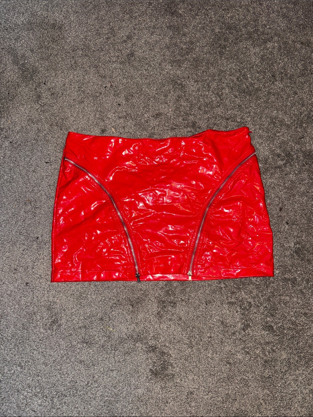 SHEIN Red Patent Mini Skirt with Curved Front Zips